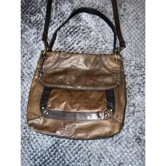 FOSSIL Brown Distressed Leather Large Crossbody Folding Handbag - Picture 5 of 16